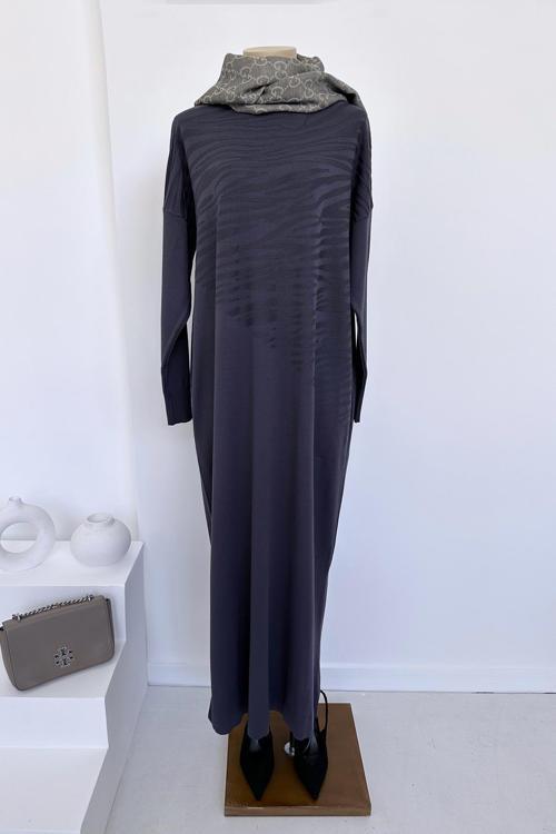 Zebra Merserize Elbise - Füme