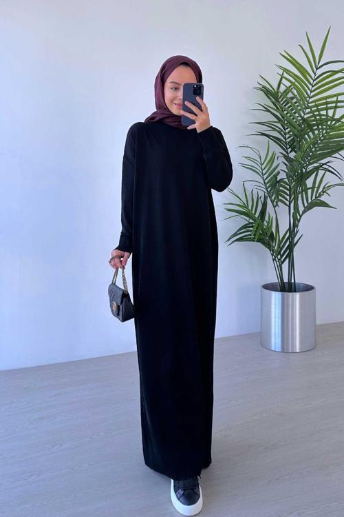 Merserize Elbise - Siyah