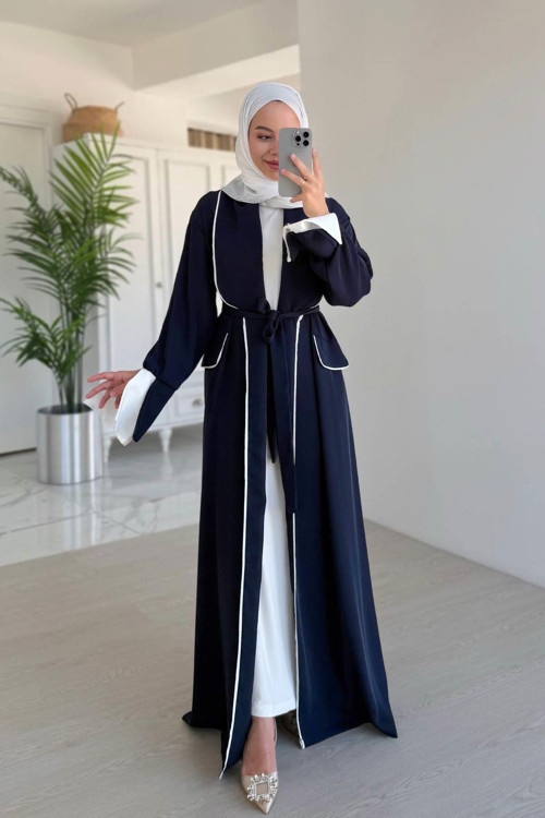 Biye Detay Bağlamalı Abaya - Lacivert