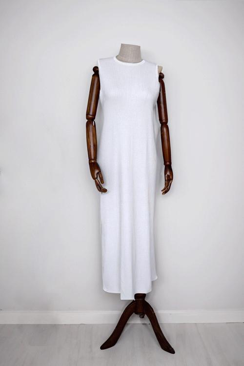 Merserize Kolsuz Elbise - Beyaz