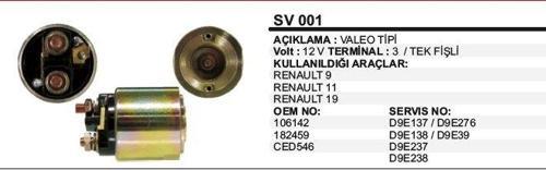 MARŞ OTOMATİĞİ 12V RENAULT-R9-R11-19 TEK FİŞLİ 182459 VALEO TİP
