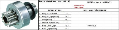 MARŞ DİŞLİSİ 9 DİŞ 8 KANAL JAPON TİPİ PEUGEOT 106 TAM FREZE