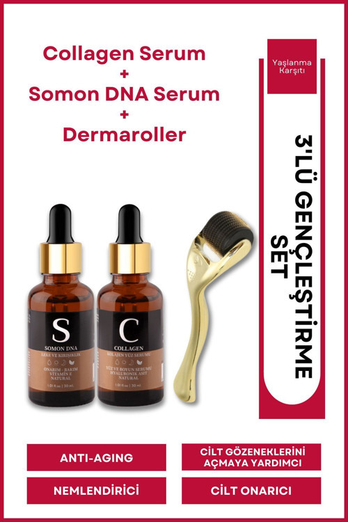 Dermaroller (goldenroller) & Somon Dna & Collagen Serum Gençleştirici Yüz Bakım Serum Seti