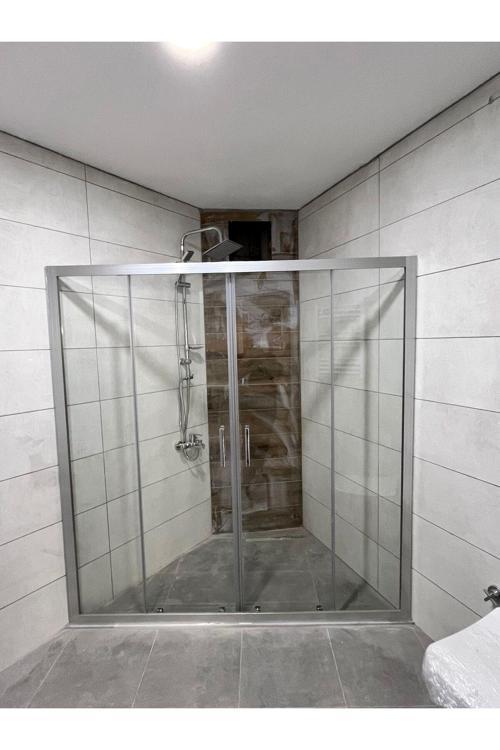 Duşakabin Ön Cephe giriş, 5mm Şeffaf Temperli Cam, Natural Alüminyum H:190cm