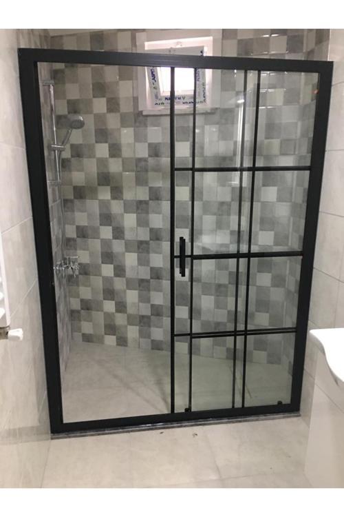 Duşakabin Ön Cephe, 5mm Siyah Artı Desenli Şeffaf Temperli Cam, Siyah Alüminyum H:190cm