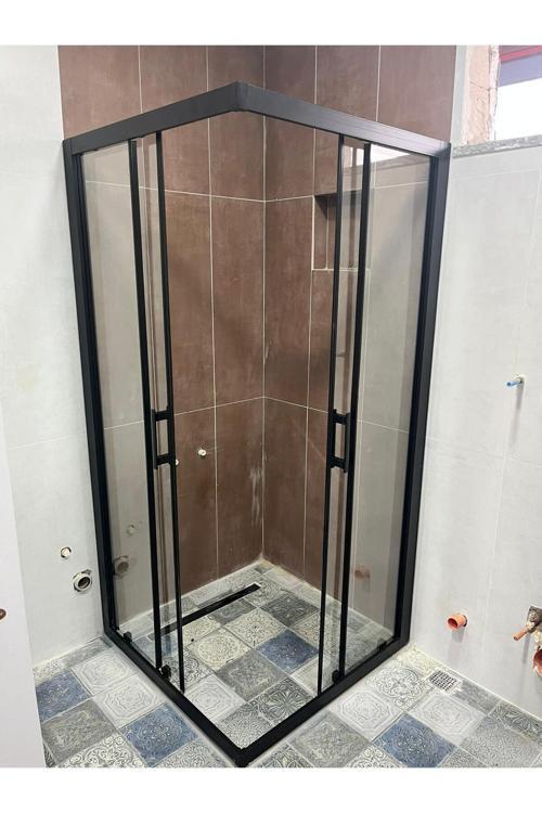 Duşakabin Köşe giriş, 5mm Şeffaf Temperli Cam, Siyah Alüminyum H:190cm