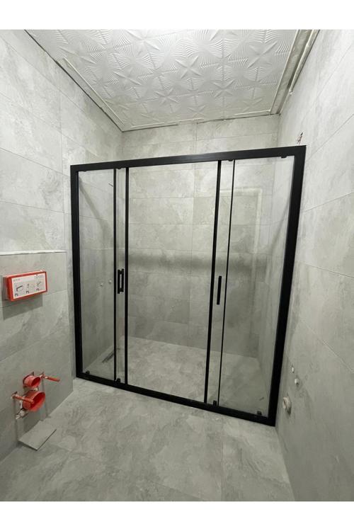 Duşakabin Ön Cephe giriş, 5mm Şeffaf Temperli Cam, Siyah Alüminyum H:190cm