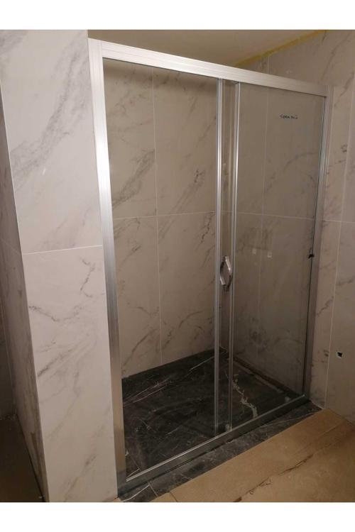 Duşakabin Ön Cephe giriş, 5mm Şeffaf Temperli Cam, Natural Alüminyum