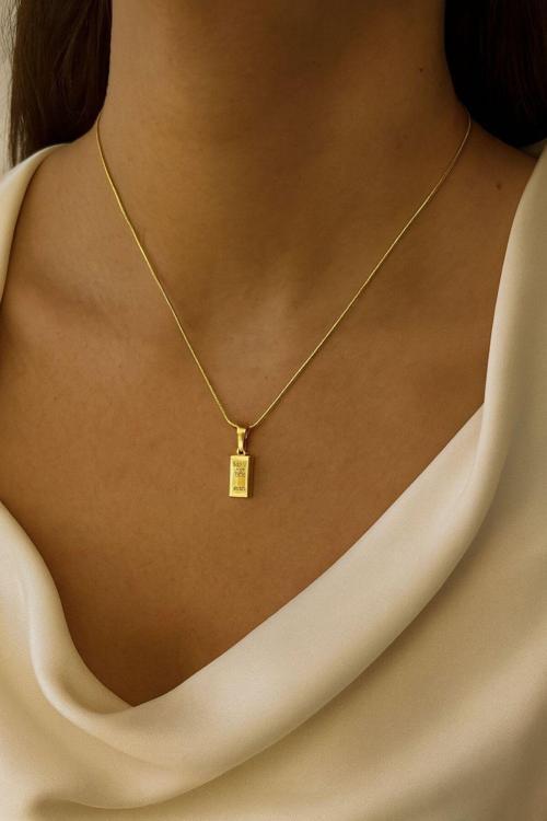 Külçe Kolye Altın Renk Pazlanmaz Çelik
