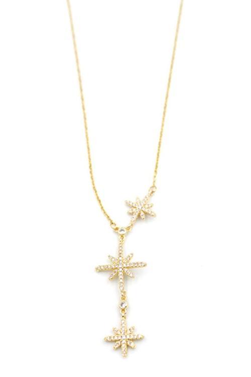 Kutup Yıldızı Üçlü Y Kolye Zirkon Taşlı Gold Ve Gümüş