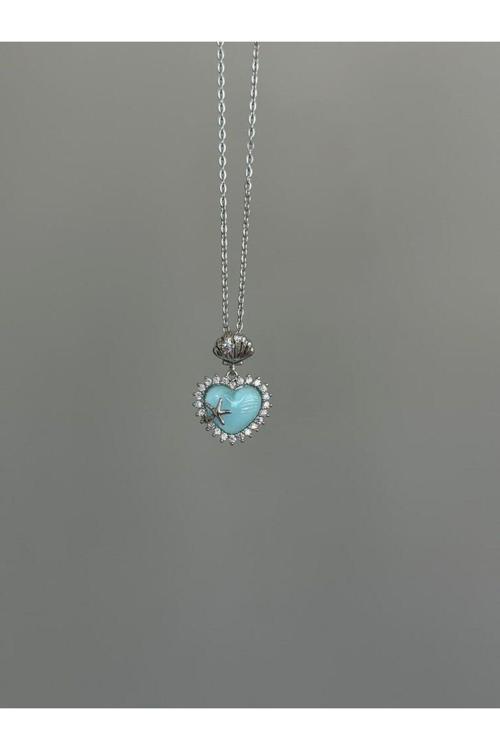 Turkuaz Opal Kalp Kolye Çelik Kolye