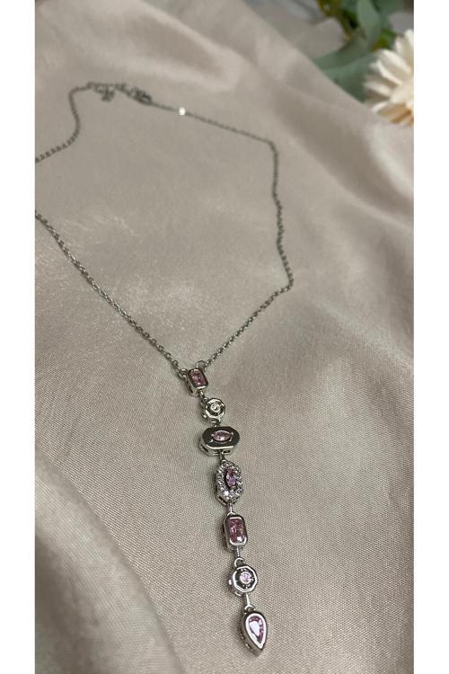 7 Element Y Kolye Gümüş Ve Gold Kaplama Çelik Zirkon Taşlı