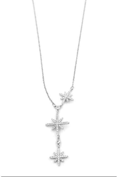 Kutup Yıldızı Üçlü Y Kolye Zirkon Taşlı Gold Ve Gümüş