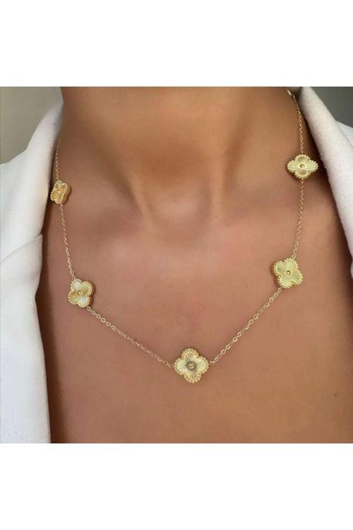 Yeşil Taşlı Yonca Gold Kolye