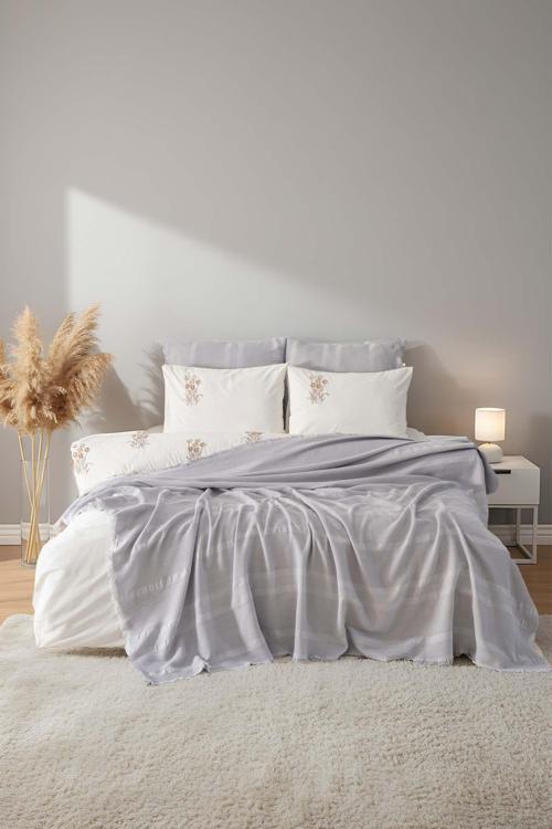 Amara Taş Nakışlı Çift Kişilik %100 Pamuklu Nevresimli Pike Seti - 7 Parça Çeyiz Seti