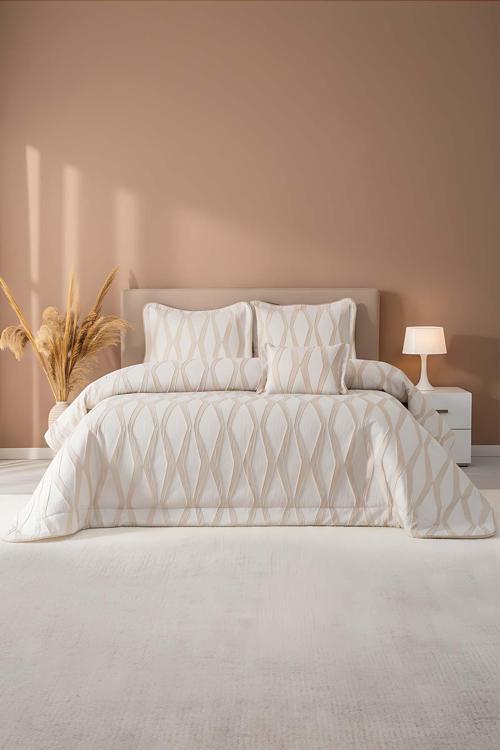 Carina Cappuccino Nakışlı Çift Kişilik Yatak Örtüsü Seti - 4 Parça Çeyiz Seti