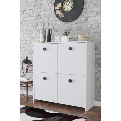 4 Kapaklı 4 Raflı Modern Dekoratif Dolap- Beyaz