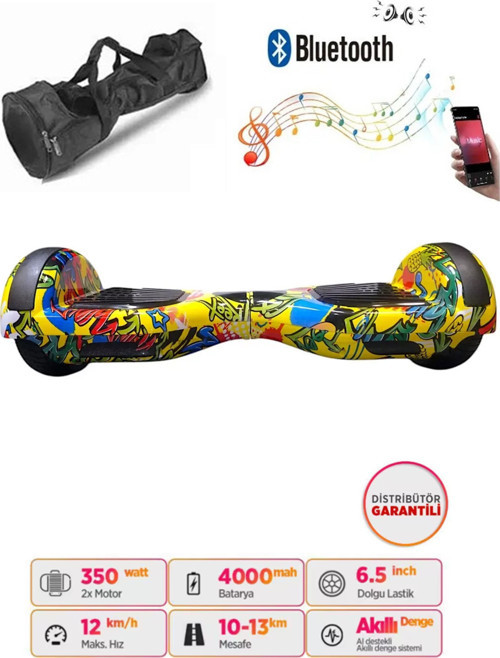 Elektrikli Kaykay Hoverboard Bluetooth Hoparlörlü 6.5 İnç Grafiti D21 - Çanta Hediye