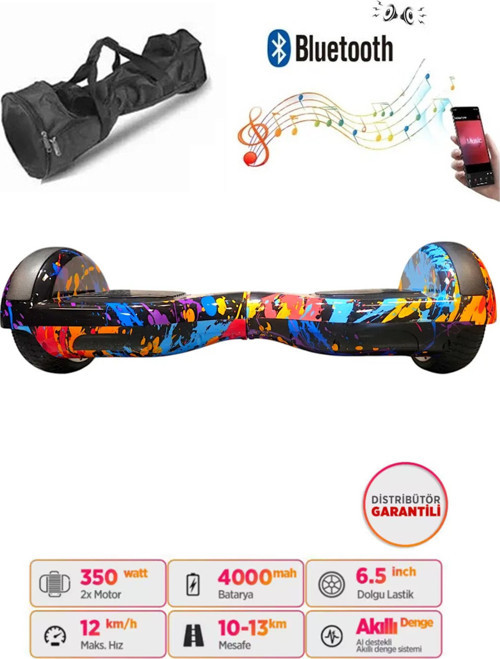 Elektrikli Kaykay Hoverboard Bluetooth Hoparlörlü 6.5 İnç Grafiti D26 - Çanta Hediye
