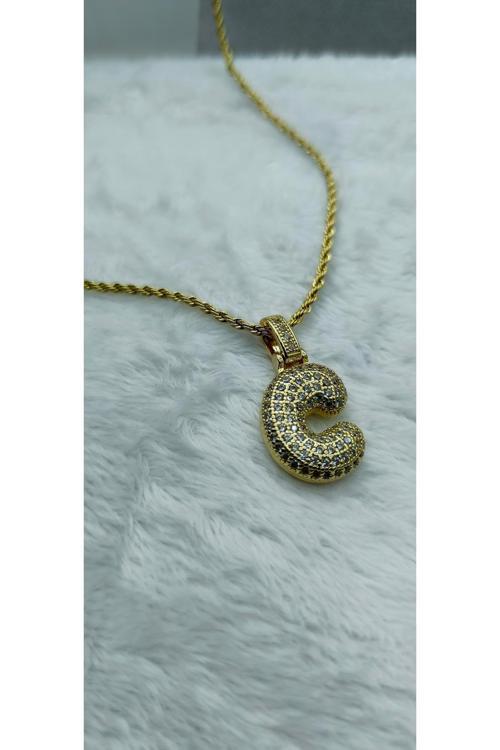 C Harf Taşlı Kolye