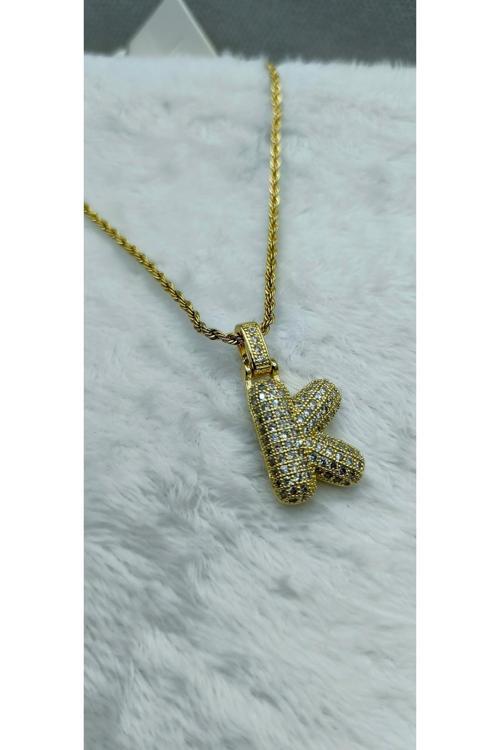 K Taşlı Harf Kolye