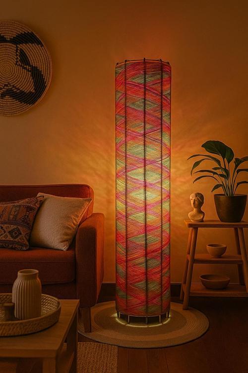 Bohem,Ahşap,Peluş,Modern,Rustik,Doğal El Yapımı Lambader 135*32