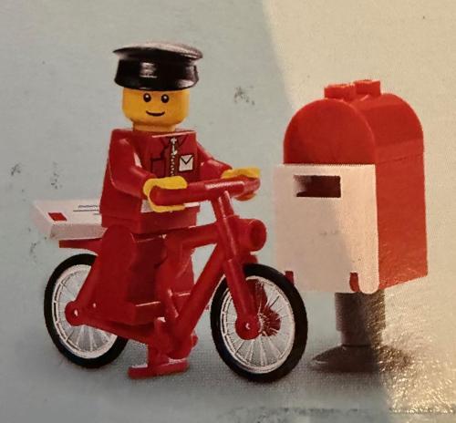 Minifigür Post Office White Envelope and Stripe, Red Legs, Black Hat, Black Eyebrows post010a