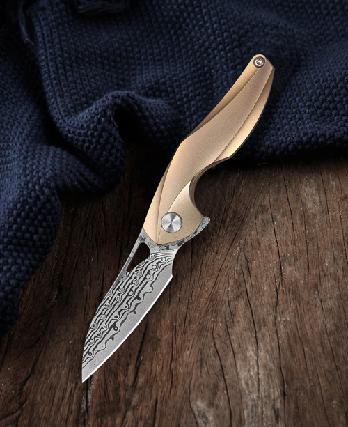 BESTECH THE RETICULAN BT1810J Titanyum Sap Damascus Çelik Mini Çakı