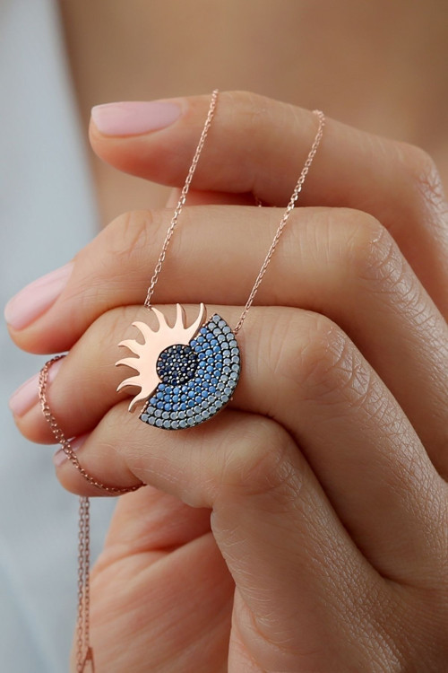 925 Ayar Gümüş Rose Nano Taşlı Güneş Kolye
