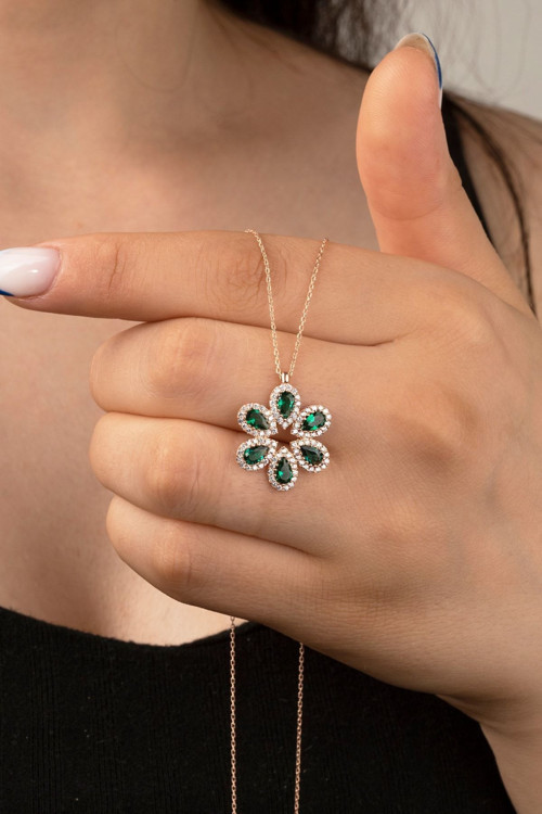 925 Ayar Rose Damla Zirkon Taşlı Gümüş Kolye