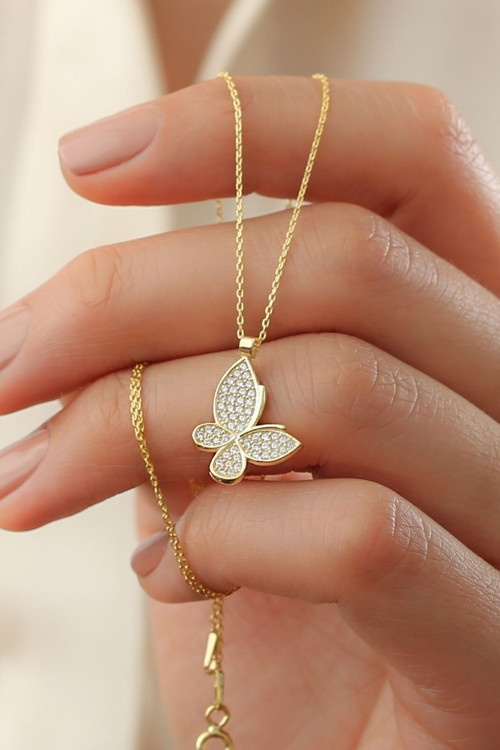 925 Ayar Gümüş Gold Minimal Kelebek Kolye