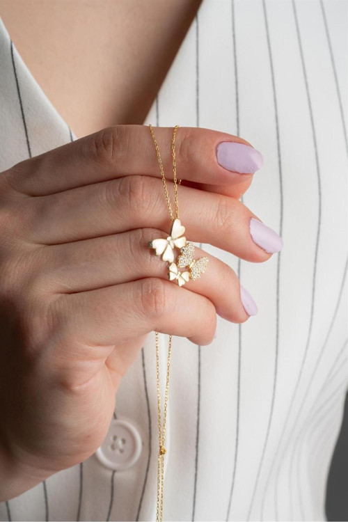 925 Ayar Gold Kelebek Gümüş Kolye