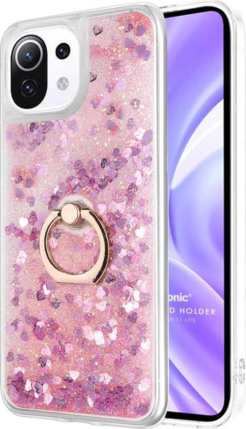 Xiaomi Mi 11 Lite Kılıf Glitter Liquid Holder Pembe