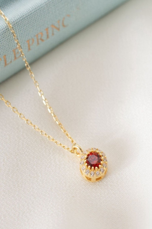 925 Ayar Gümüş Ocak Ayı Doğum Taşı ( Garnet ) Kolye