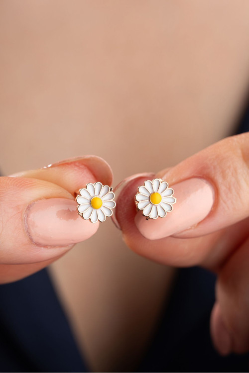 925 Ayar Gümüş Rose Papatya Küpe