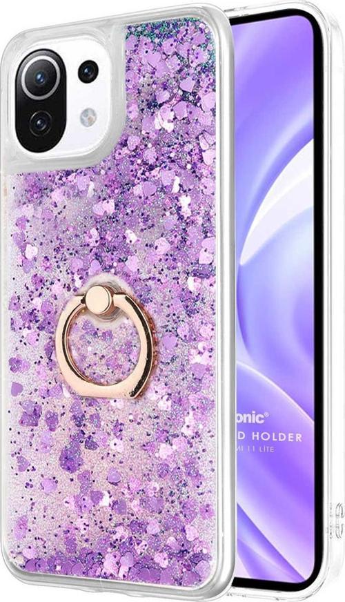Xiaomi Mi 11 Lite Kılıf Glitter Liquid Holder Mor