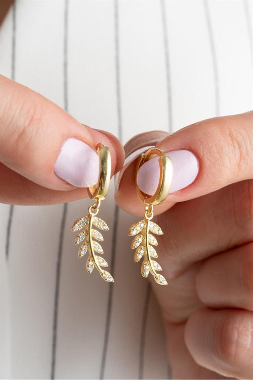 925 Ayar Gold Zeytindalı Gümüş Küpe
