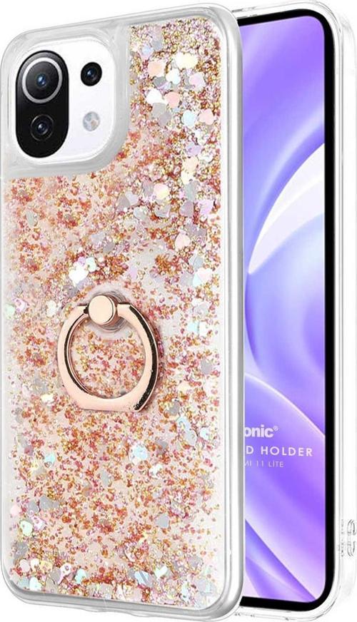 Xiaomi Mi 11 Lite Kılıf Glitter Liquid Holder Gold
