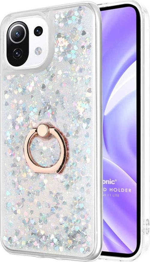 Xiaomi Mi 11 Lite Kılıf Glitter Liquid Holder Gümüş