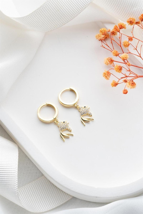 925 Ayar Gold Balık Gümüş Küpe