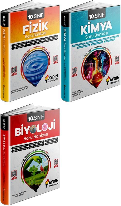 Aydın 2025 10. Sınıf Fizik + Kimya + Biyoloji Konu Özetli Soru Bankası Seti 3 Kitap