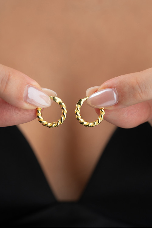 925 Ayar Gold Desenli Halka Gümüş Küpe