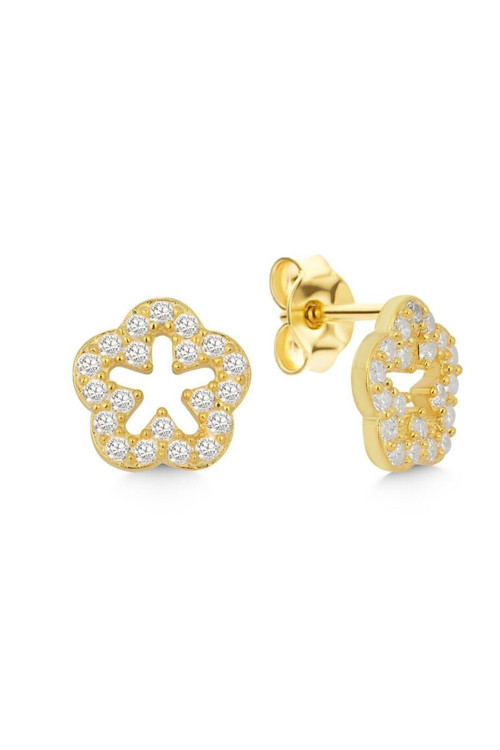 925 Ayar Gold Zirkon Taşlı Çiçek Gümüş Küpe