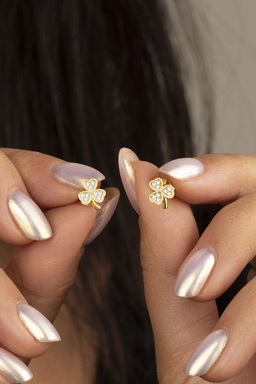 925 Ayar Gold Zirkon Taşlı Yonca Gümüş Küpe