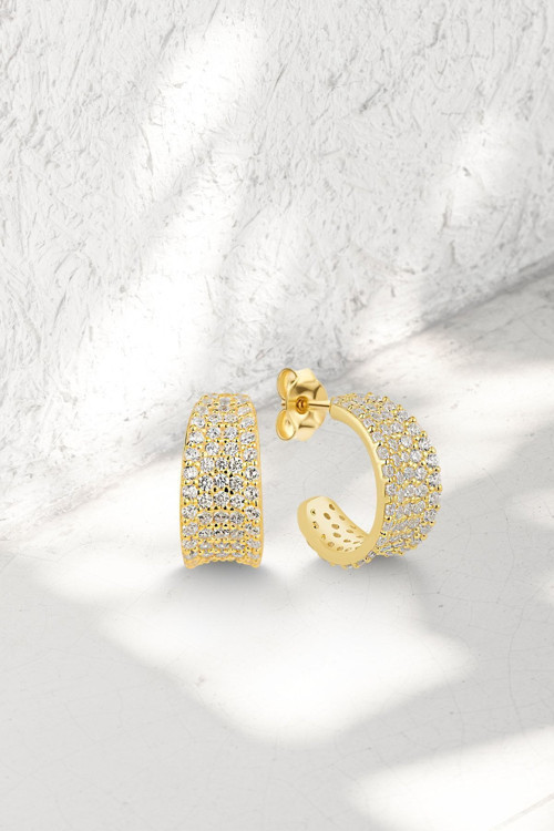 925 Ayar Gold Taşlı Halka Gümüş Küpe