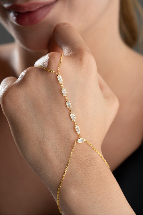 925 Ayar Gümüş Sıralı Dikdörtgen Baget Taşlı Şahmeran