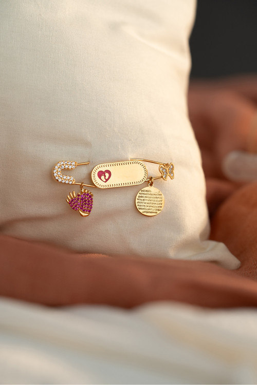 925 Ayar Gümüş Altın Kaplama Dualı Bebek İğnesi