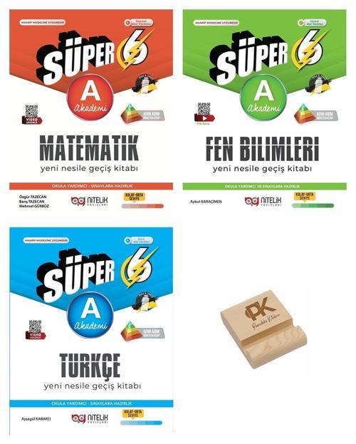 Nitelik 6. Sınıf Süper A Serisi Matematik Fen Bilimleri ve Türkçe SoruBankası 3lü Set Telefon Standı
