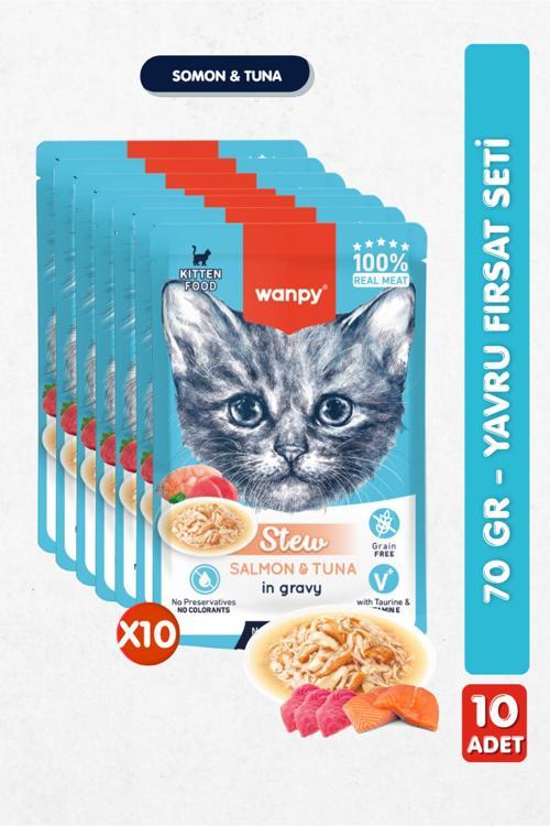 10Lu Yavru Kedi Yaş Maması Somon & Ton Balıklı Premium Kalite 10 X 70 Gr
