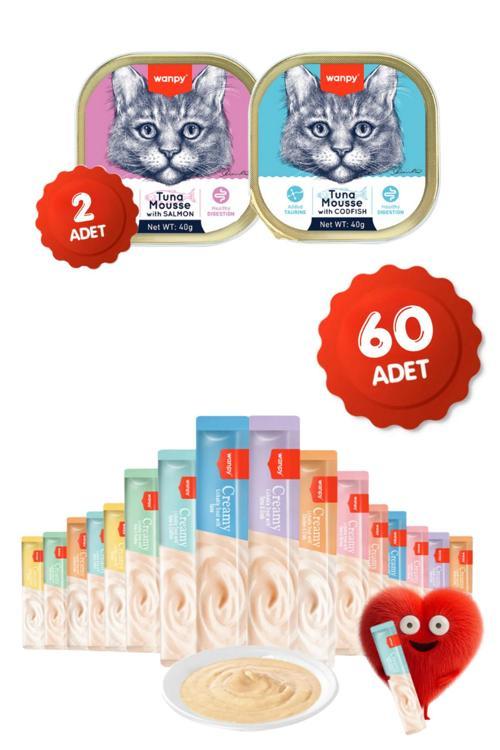 Krema Kedi Ödül Maması 60 Adet 14Gr 2 Adet Kedi Yaş Mama 40Gr Hediyeli